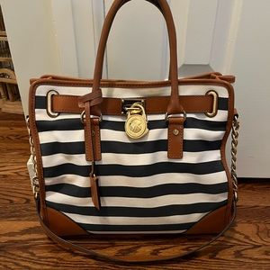 Authentic Michael Kors blue and white stripe bag